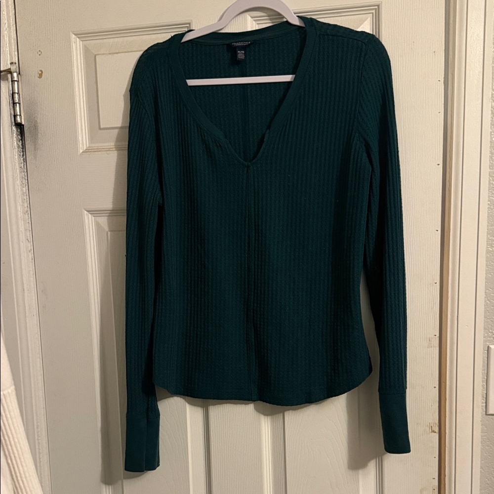 Aeropostale Deep Green Ribbed Long Sleeve Top